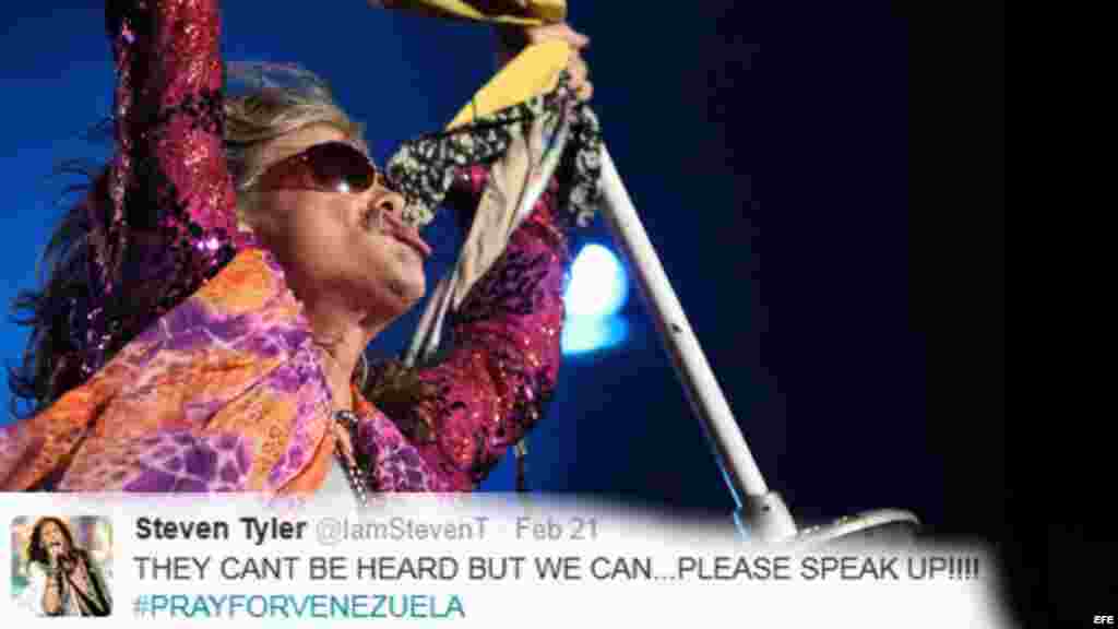 Steven Tyler, líder de Aerosmith, escribió en Twitter: “No pueden ser escuchados, pero nosotros podemos hablar por ellos, por favor #PrayForVenezuela”