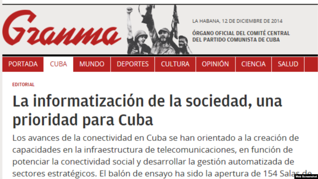 Titular del editorial de Granma sobre la informatización de Cuba.